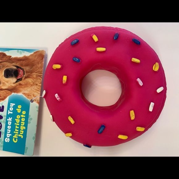 Donut With Sprinkles- Dog Squeak Toy- Pink - Picture 2 of 6